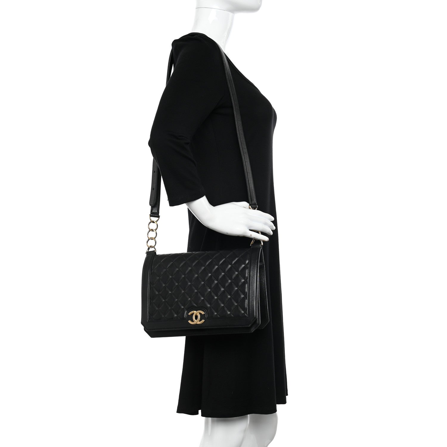 Chanel Calfskin Quilted Large Chain Link Full Flap Black 2 of 11