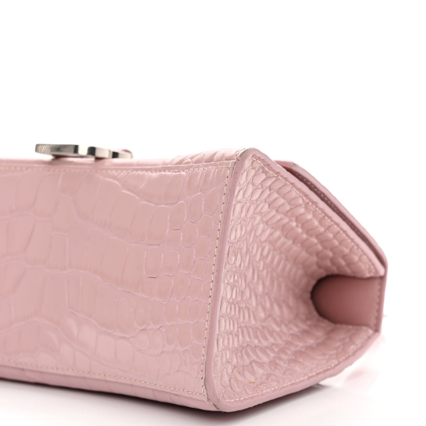 Shiny Calfskin Crocodile Embossed Small Hourglass Top Handle Bag Powder Pink