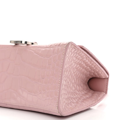 Balenciaga Shiny Calfskin Crocodile Embossed Small Hourglass Top Handle Bag Powder Pink 11 of 12