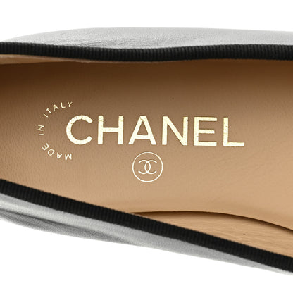 Chanel Lambskin Patent Cap Toe Ballerina Flats 37 Black 7 of 9