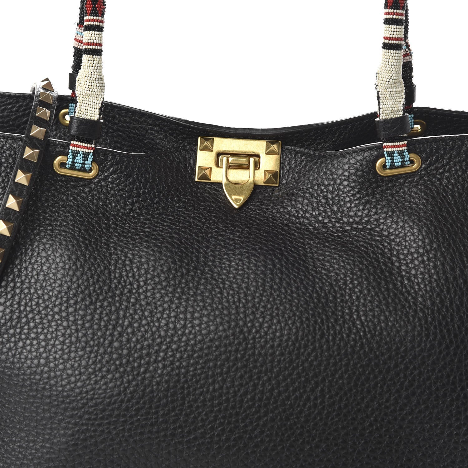 Valentino Garavani Pebbled Calfskin Beaded Medium Rockstud Tote Black 9 of 9