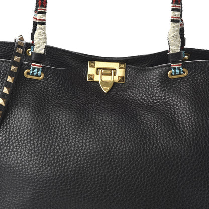 Valentino Garavani Pebbled Calfskin Beaded Medium Rockstud Tote Black 9 of 9