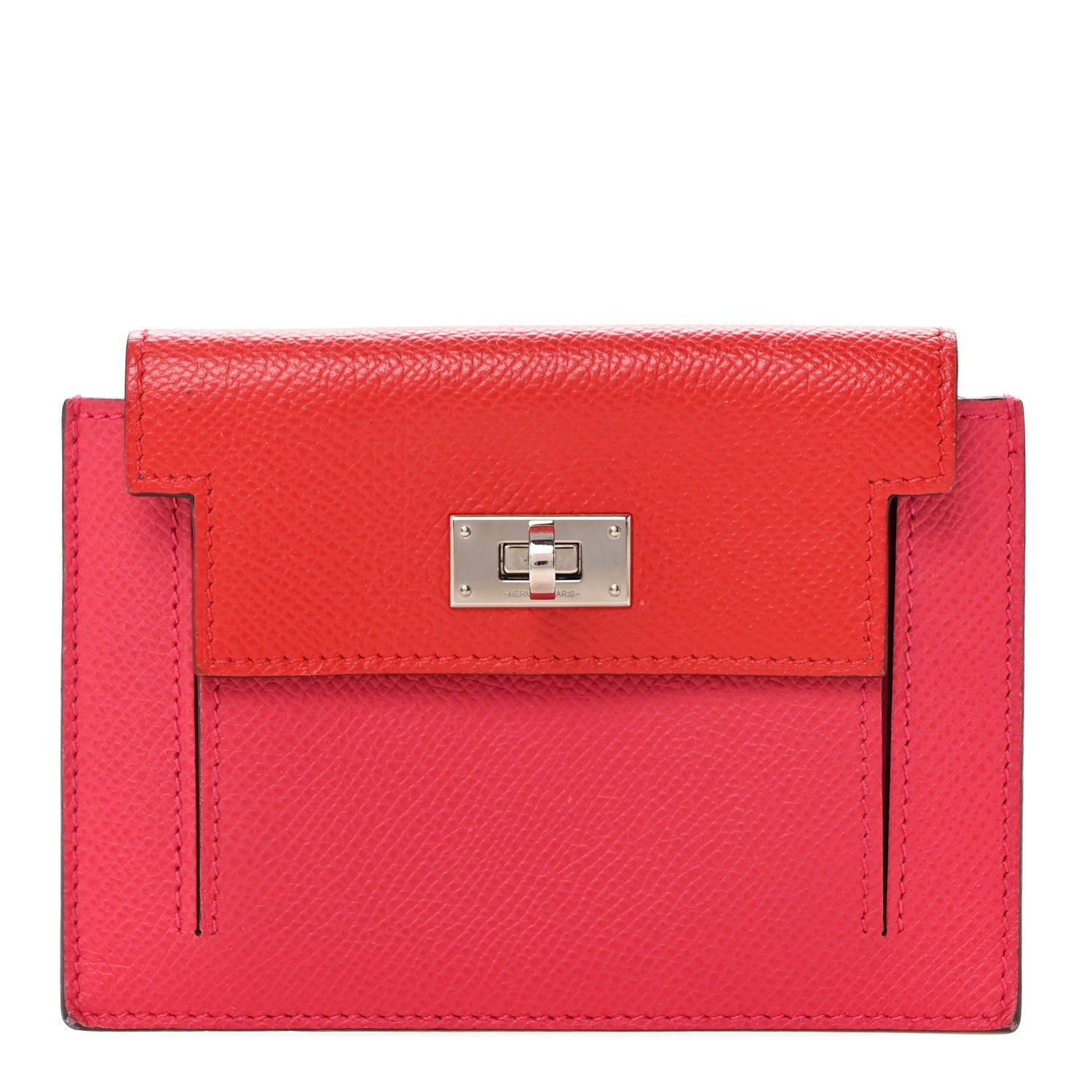 Hermes Epsom Tri-Color Kelly Pocket Compact Wallet Rouge Coeur Rose Extreme Bleu Zanzibar 1 of 9