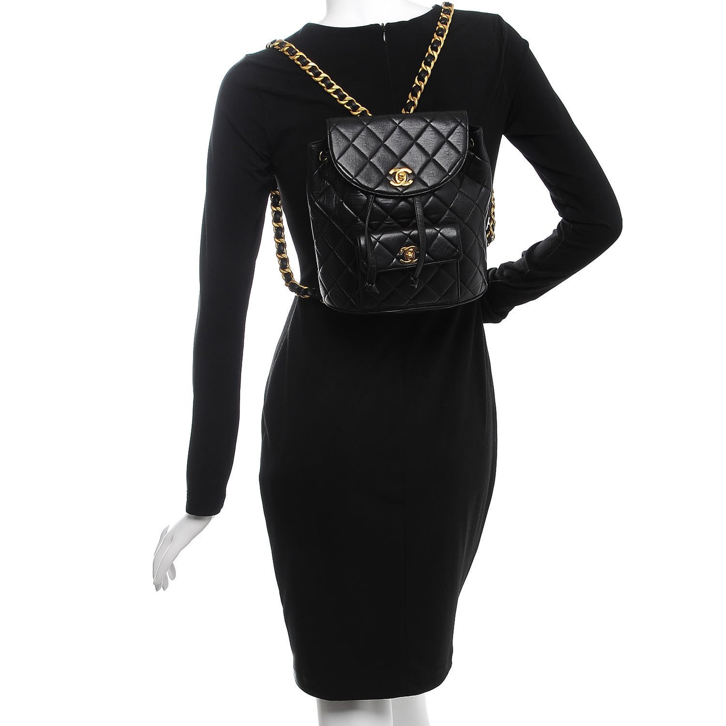 Lambskin Quilted Drawstring Backpack Black