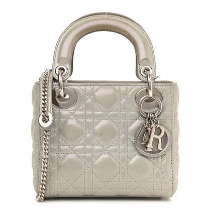 Christian Dior Metallic Lambskin Cannage Mini Lady Dior Grey 1 of 16