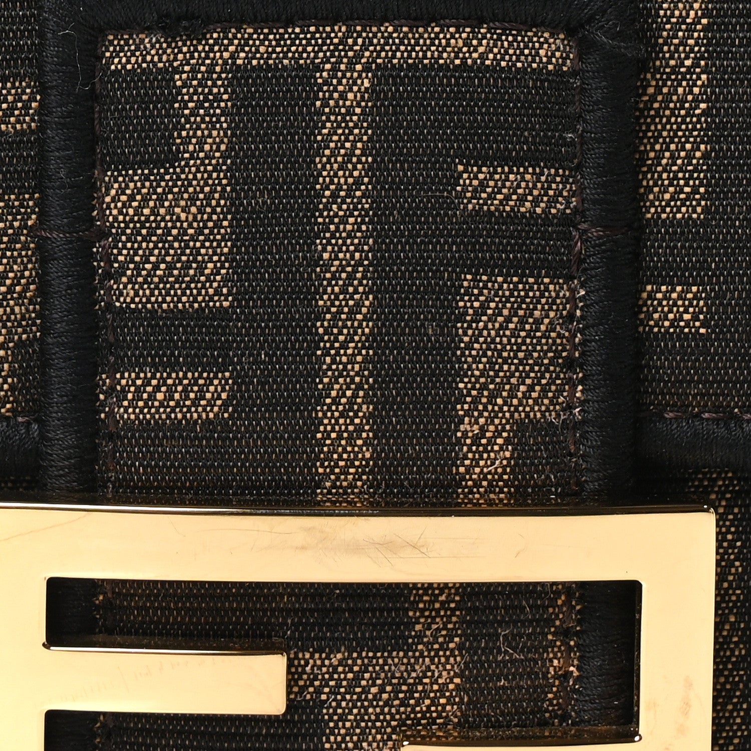 Fendi Fabric Jacquard FF 1974 Medium Baguette Tobacco Moro Black 7 of 9