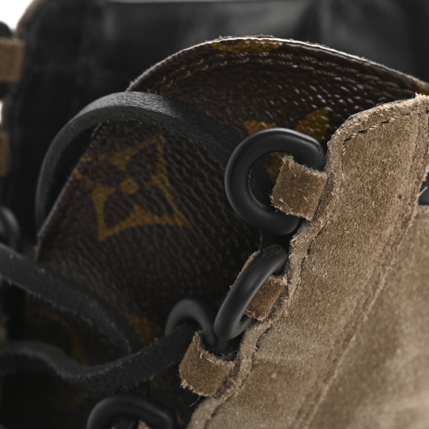 Suede Calfskin Monogram Laureate Platform Desert Boots 37.5 Taupe