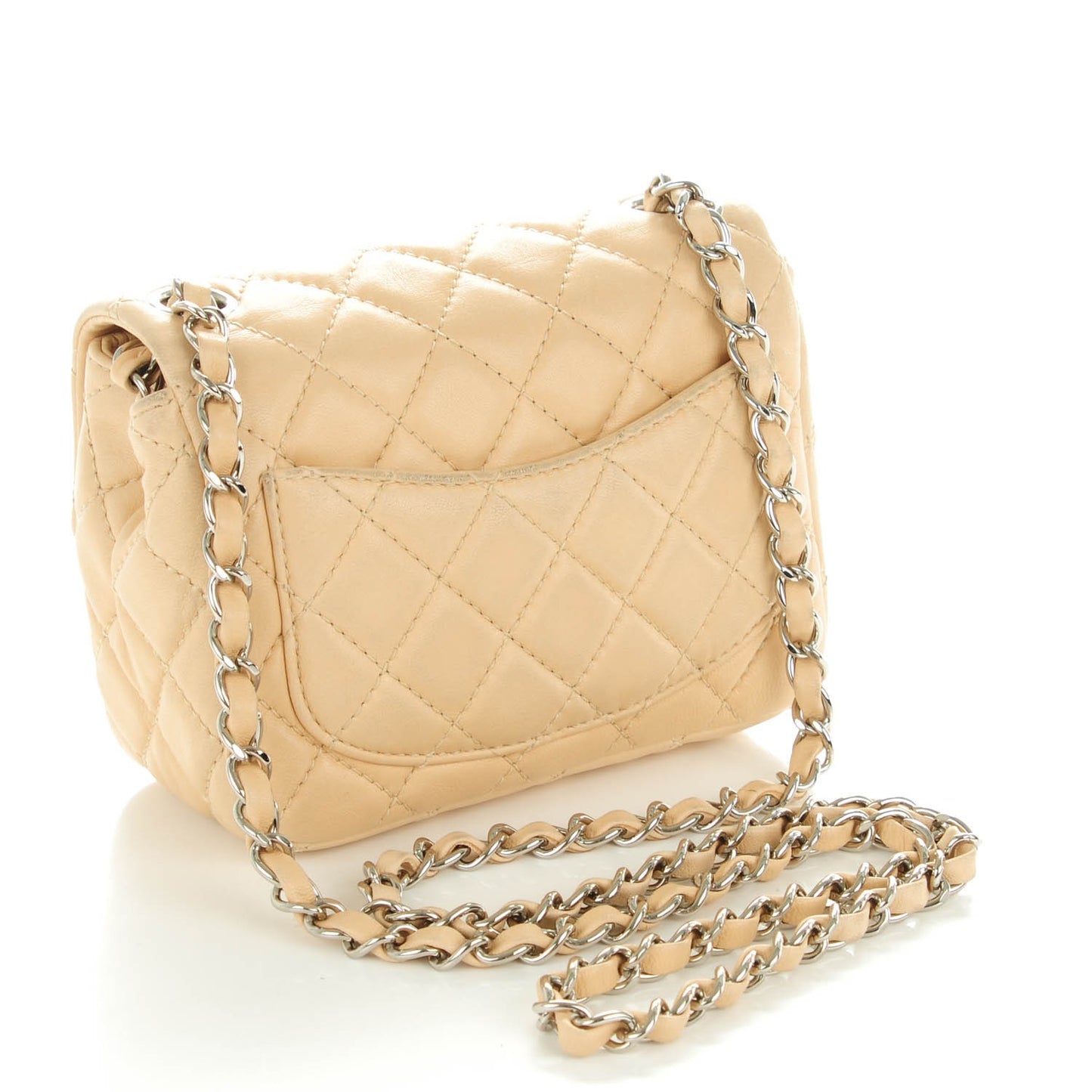 Lambskin Quilted Mini Square Flap Beige Clair