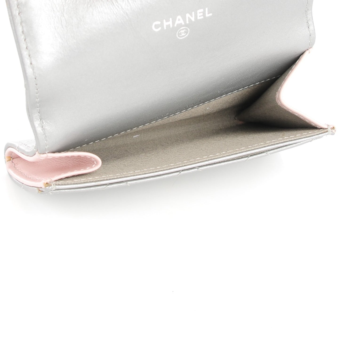 Metallic Aged Calfskin Quilted Palette Card Holder Silver