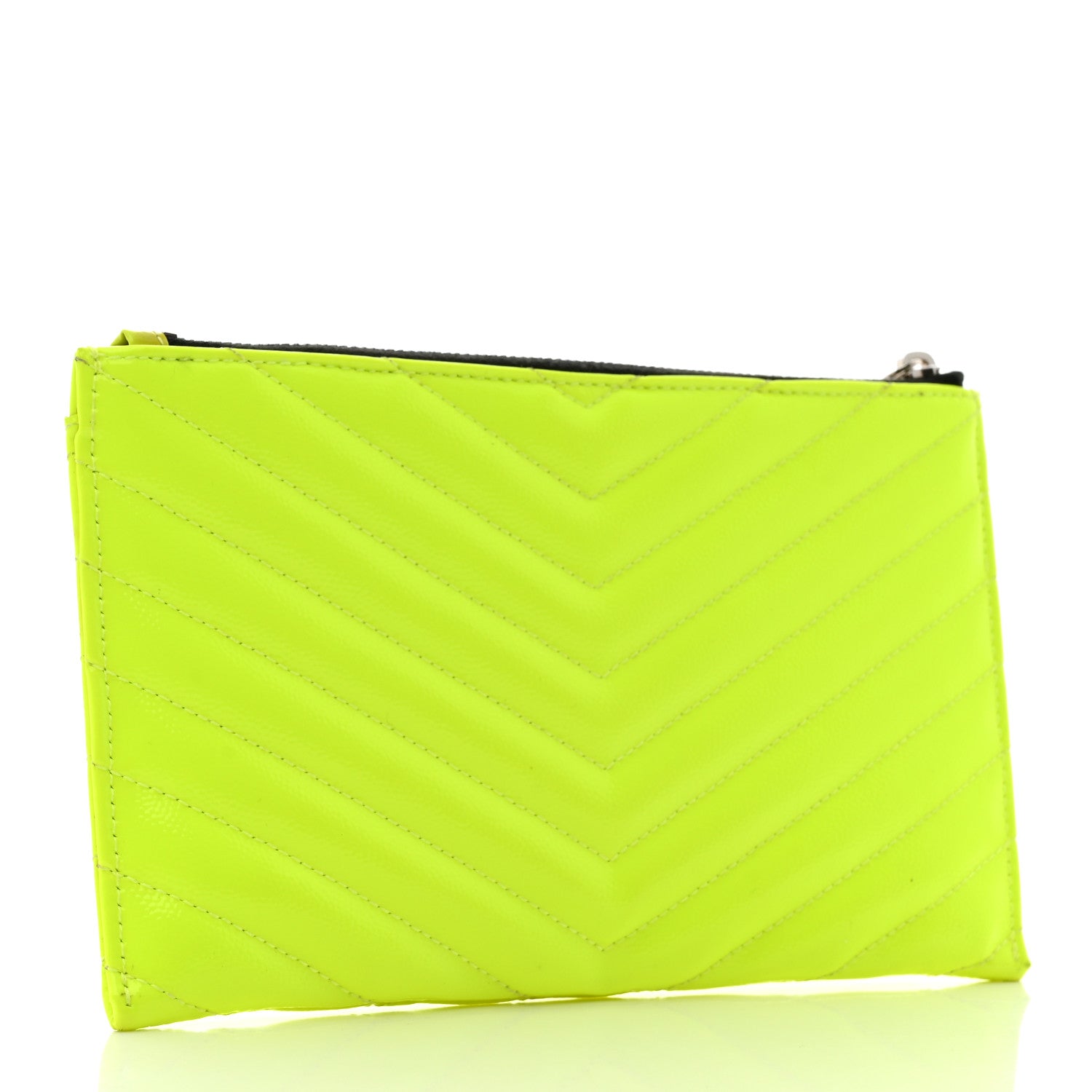 Saint Laurent Patent Grain De Poudre Matelasse Chevron Monogram Bill Pouch Neon Yellow 3 of 8