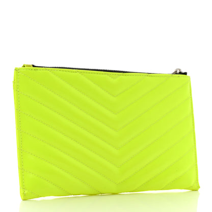 Saint Laurent Patent Grain De Poudre Matelasse Chevron Monogram Bill Pouch Neon Yellow 3 of 8