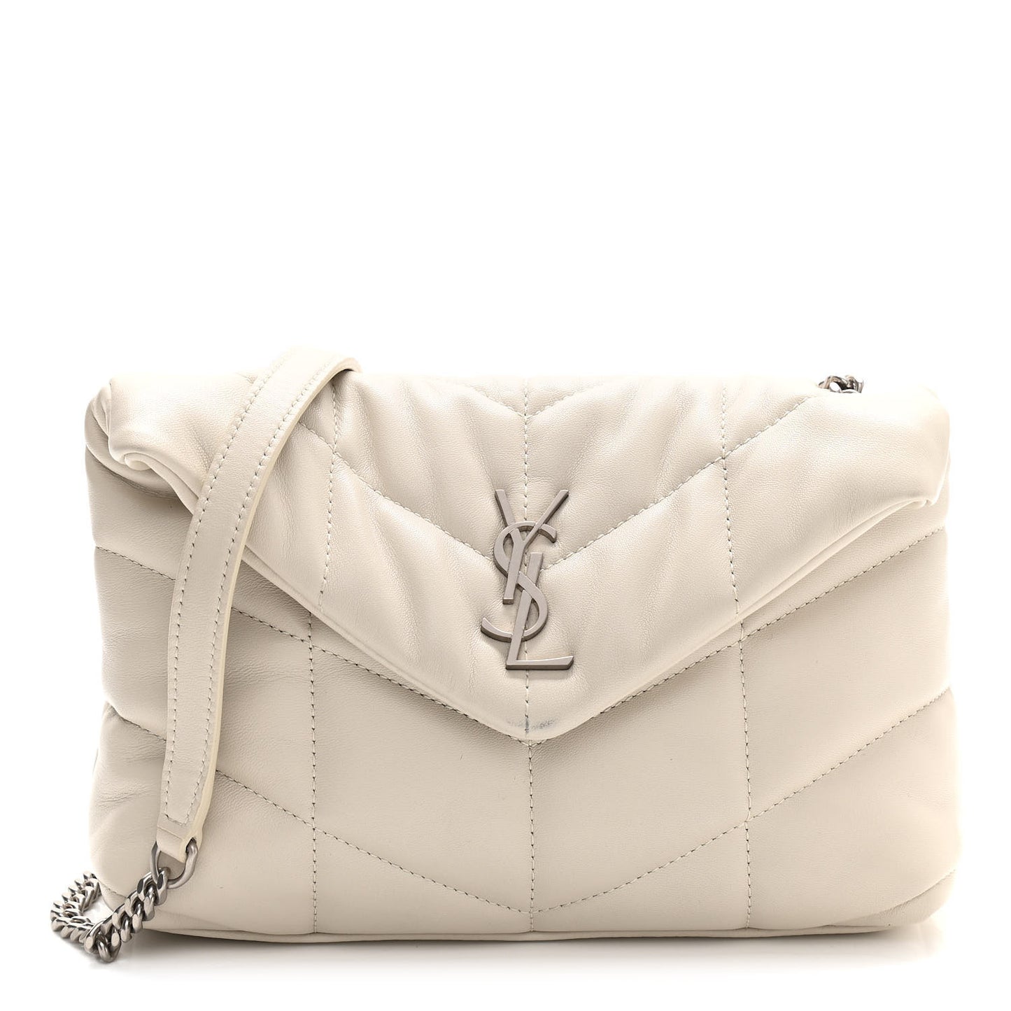 Lambskin Quilted Toy Loulou Puffer Monogram Chain Satchel Blanc Vintage