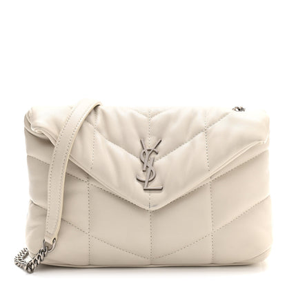 Saint Laurent Lambskin Quilted Toy Loulou Puffer Monogram Chain Satchel Blanc Vintage 1 of 12