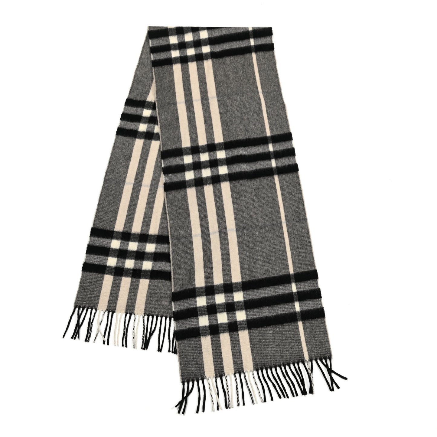 Cashmere Classic Check Fringe Scarf Grey