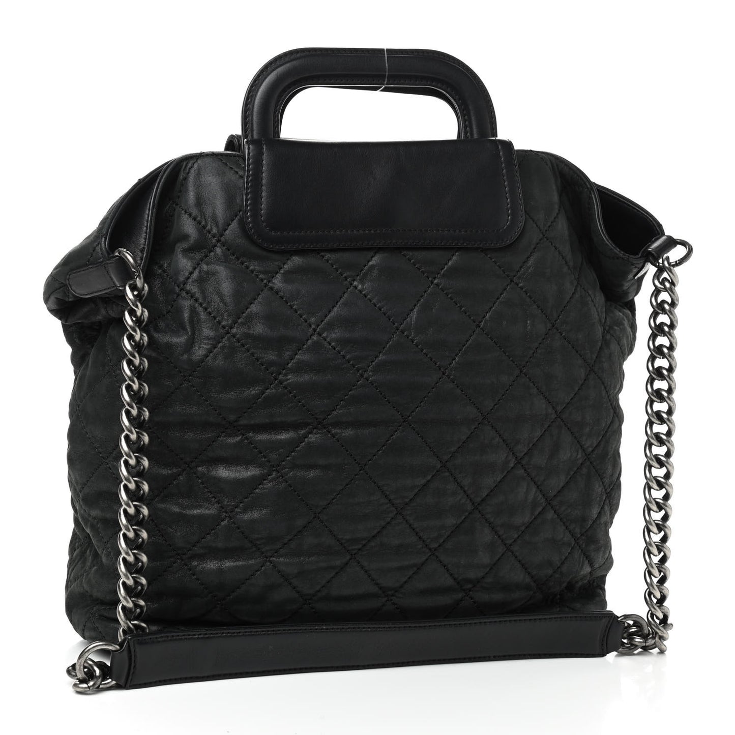 Iridescent Calfskin Quilted In The Mix Shopping Tote Black
