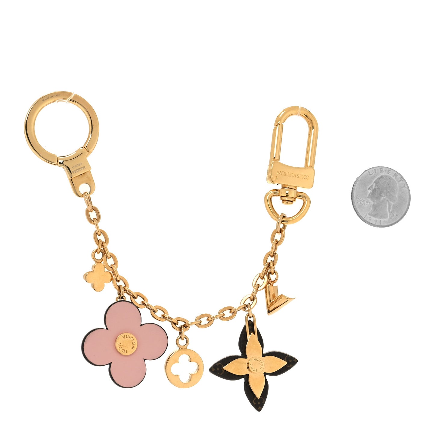 Brass Monogram Blooming Flowers Bag Charm Key Holder Rose Ballerine