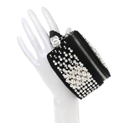 Chanel Tweed Pearl Lambskin Quilted Arm Coin Purse Black 2 of 8