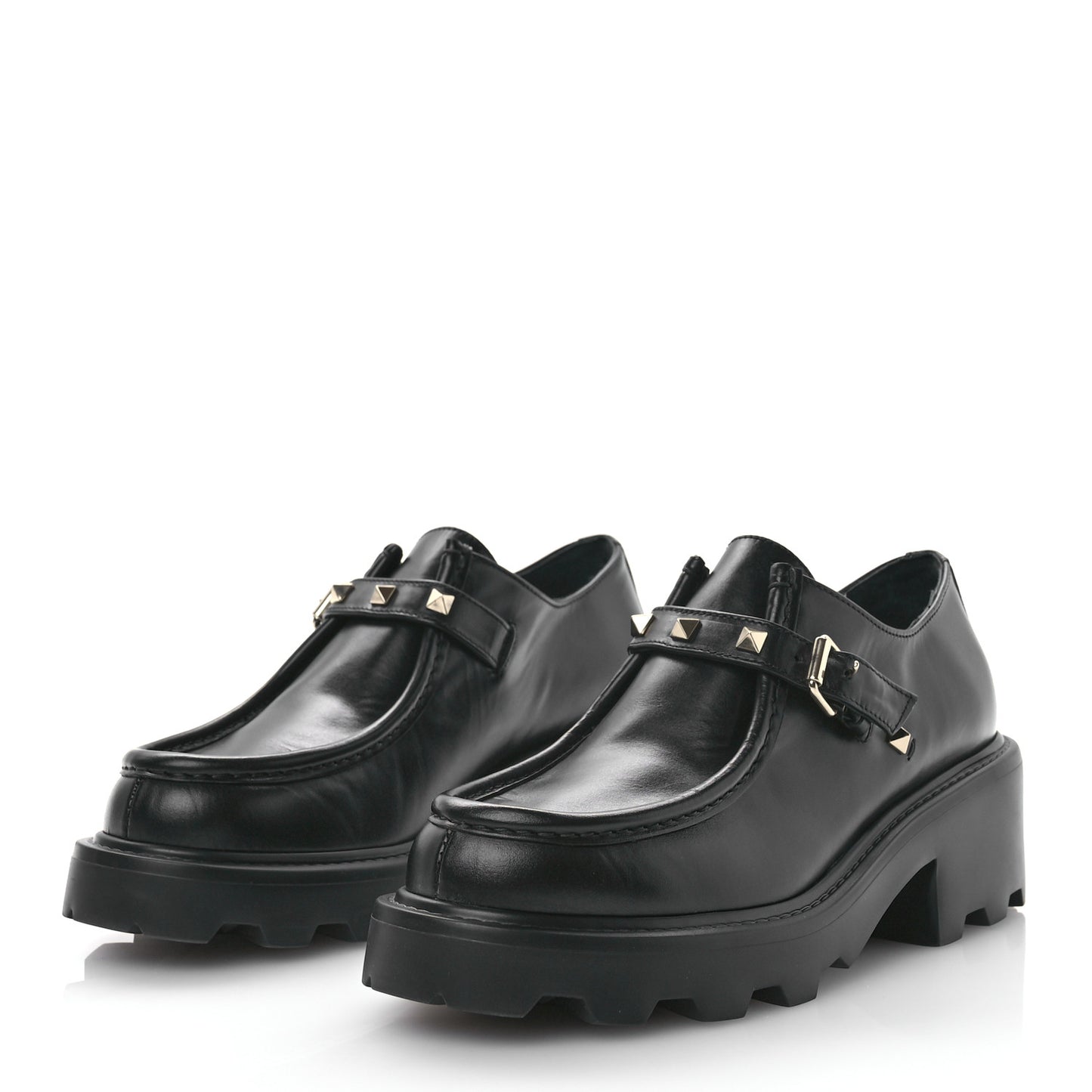 Calfskin Rockstud 55mm Single Monk Strap Paraboot 38 Black