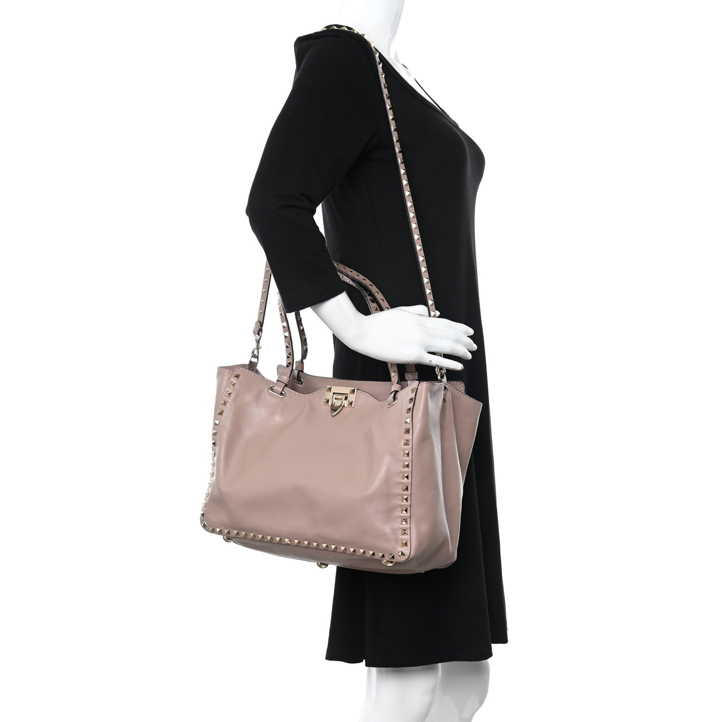 Vitello Medium Rockstud Tote Poudre