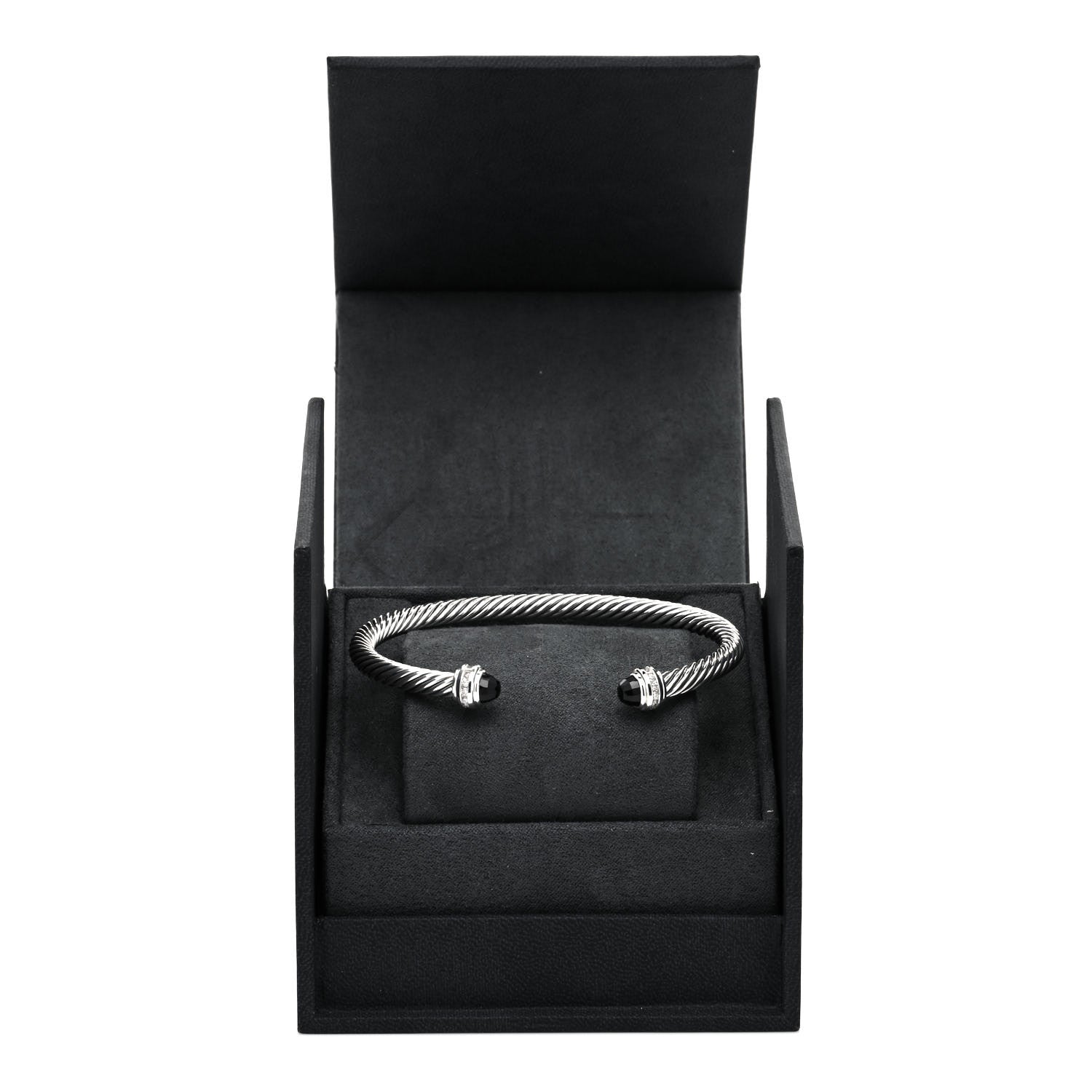 David Yurman Sterling Silver Diamond Black Onyx 5mm Cable Classics Princess Bracelet 4 of 4