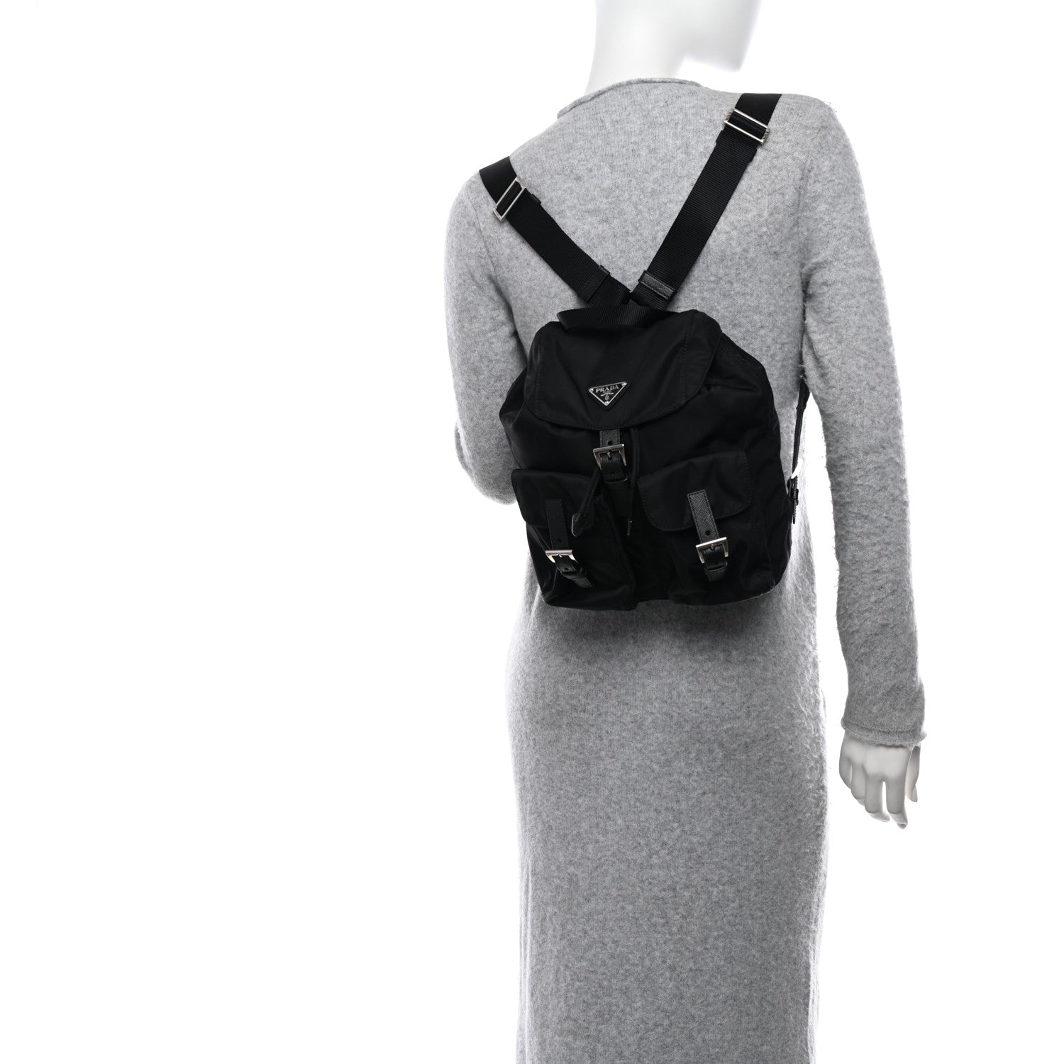 Prada Tessuto Nylon Saffiano Small Backpack Black 2 of 11