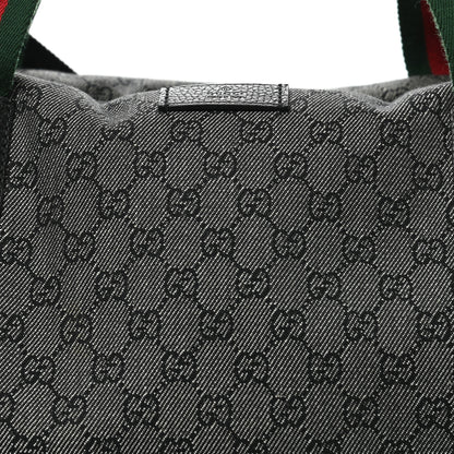 Gucci Denim Monogram Web Large Carry On Duffle Bag Black 8 of 10