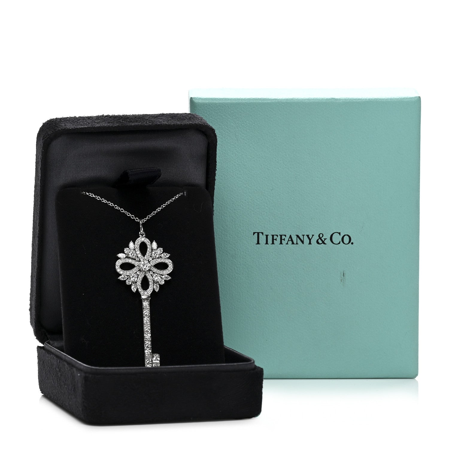 Tiffany Platinum Diamond Victoria Key Pendant Necklace 5 of 5