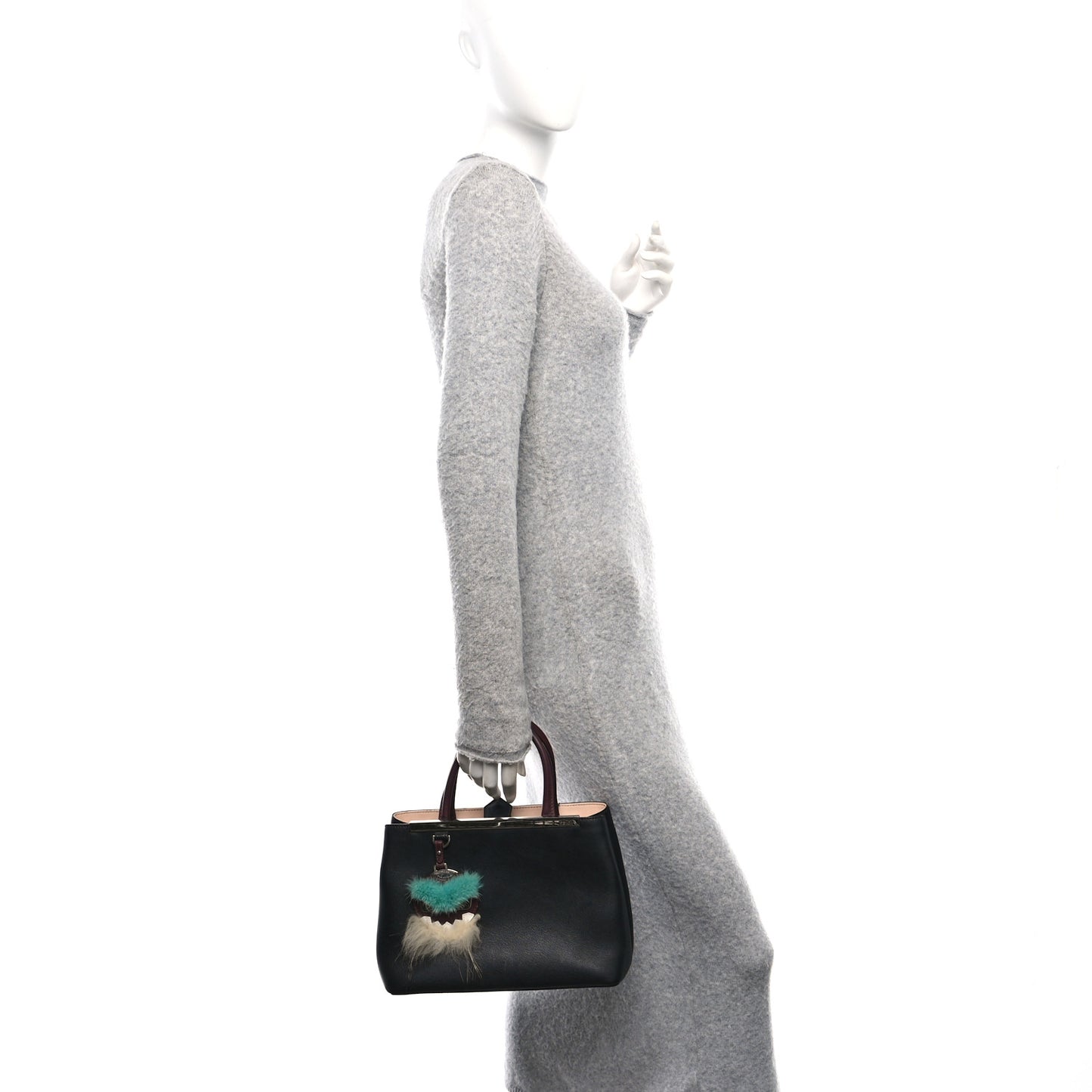 Vitello Dolce Fox Mink Bi-Color Monster Mirror Charm Petite 2Jours Tote Black Bordeaux Acquamarine