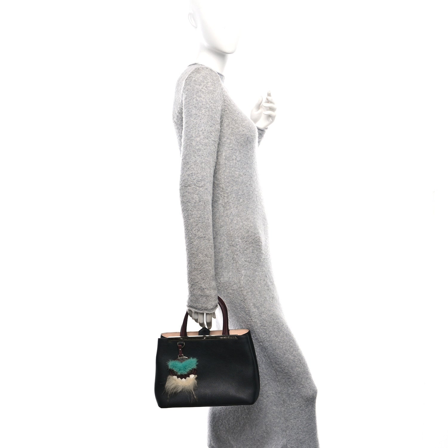 Fendi Vitello Dolce Fox Mink Bi-Color Monster Mirror Charm Petite 2Jours Tote Black Bordeaux Acquamarine 2 of 11