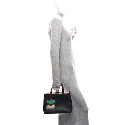Fendi Vitello Dolce Fox Mink Bi-Color Monster Mirror Charm Petite 2Jours Tote Black Bordeaux Acquamarine 2 of 11