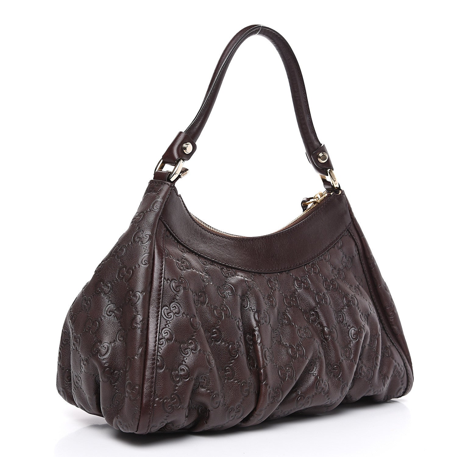 Gucci Guccissima Small D Gold Ring Shoulder Bag Chocolate Brown 2 of 10