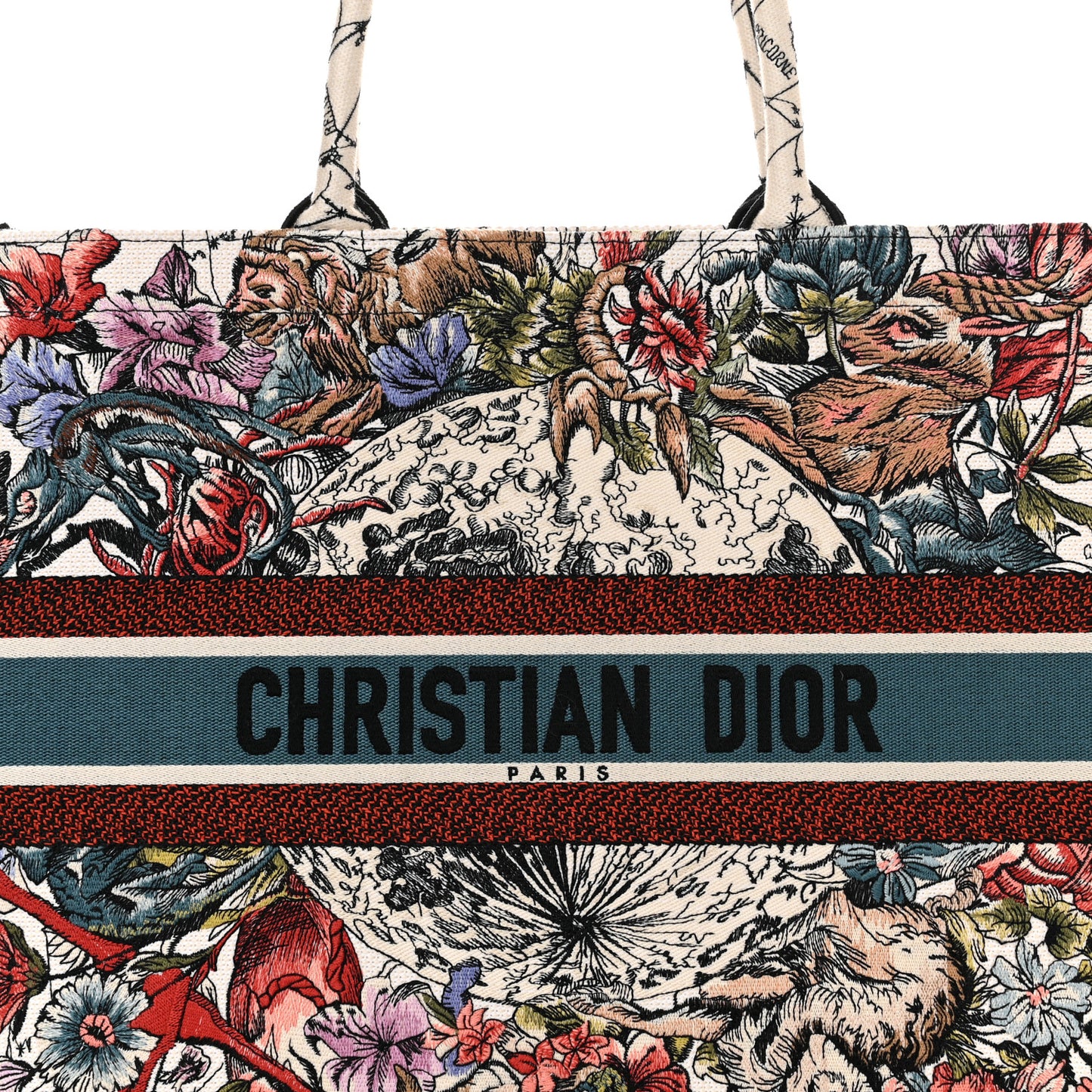 Canvas Embroidered Large Zodiac Book Tote Latte Multicolor