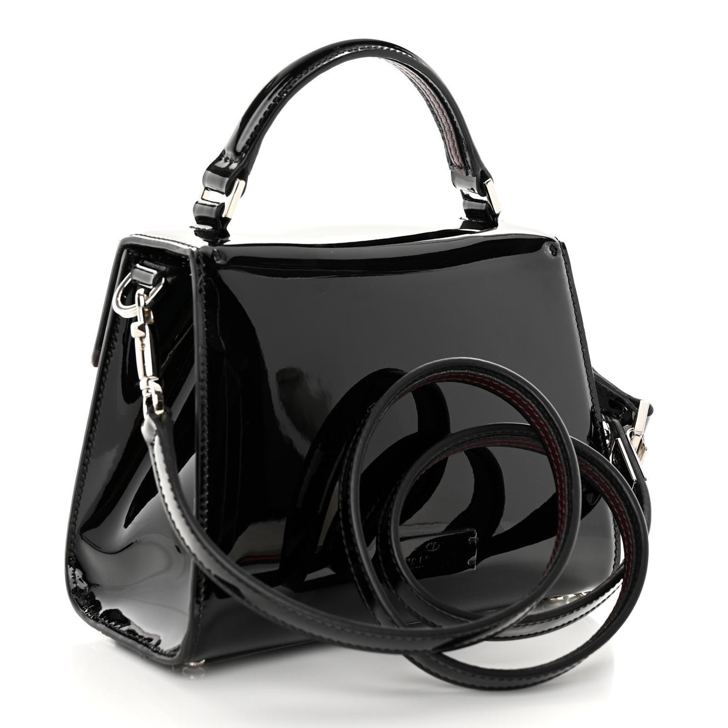 Patent Small VSling Top Handle Bag Black
