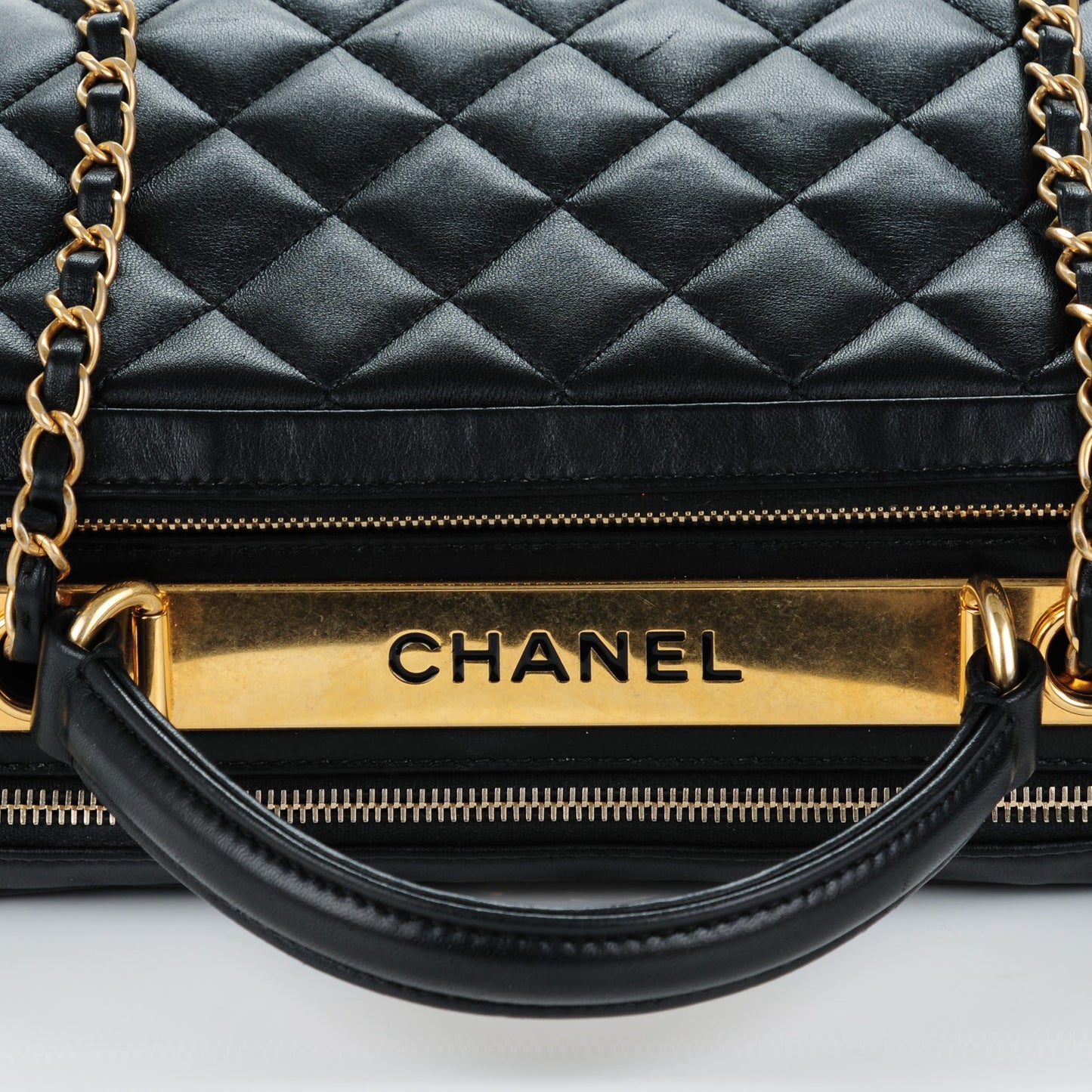 Lambskin Quilted Trendy CC Bowling Bag Black