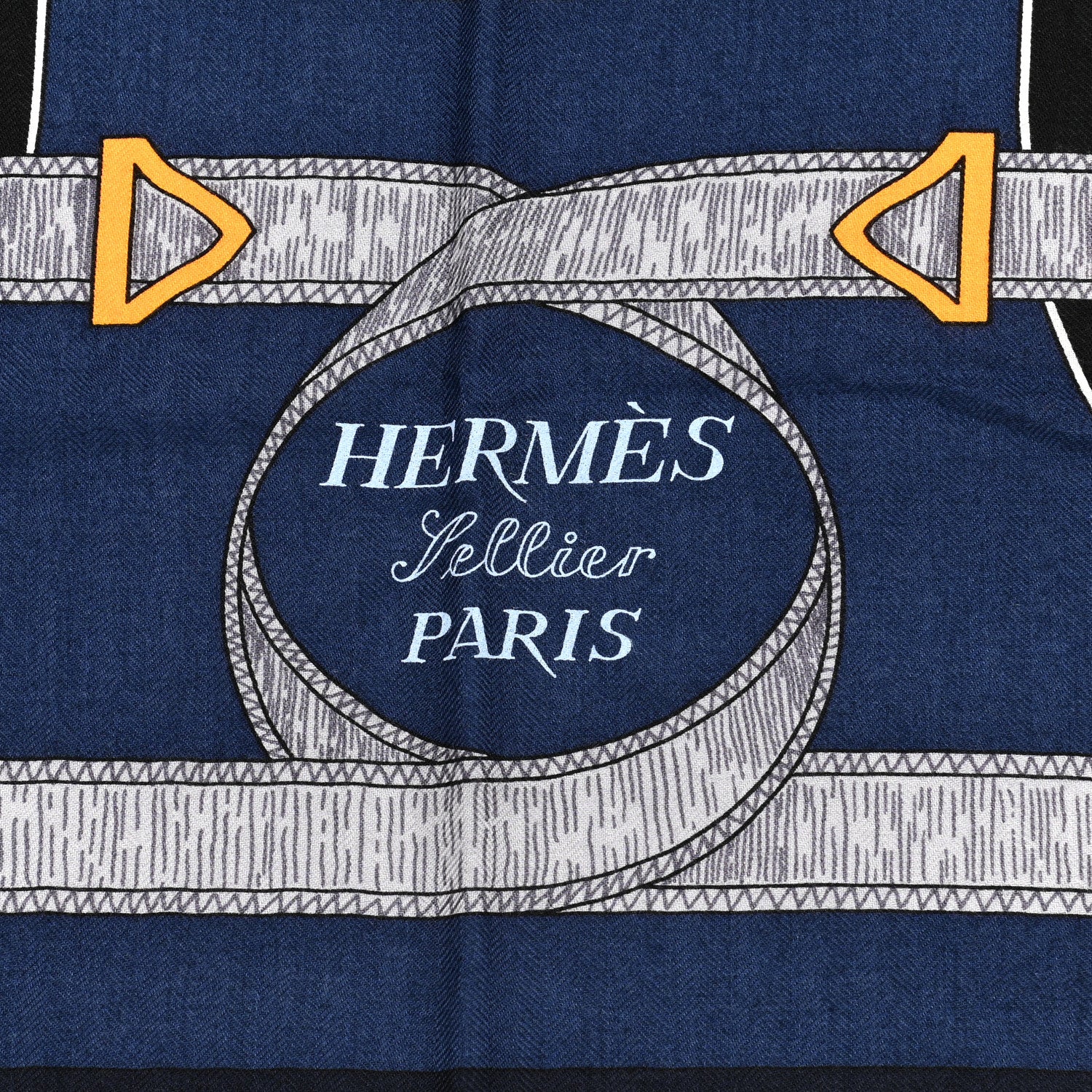 Hermes Cashmere Silk Eperon D'Or Shawl 140 Marine Miel Gris 3 of 6