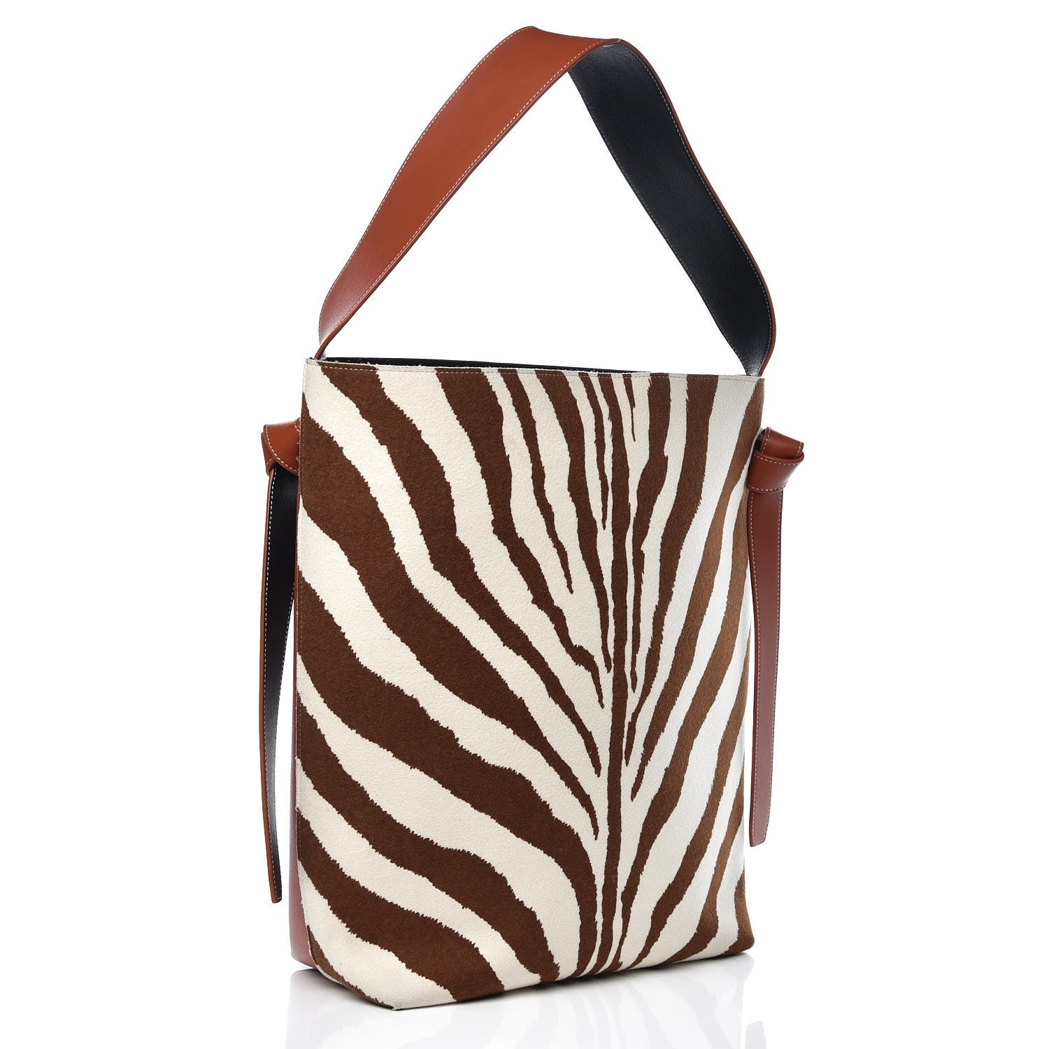 Celine Shiny Smooth Calfskin Felt Zebra Printed Small Twisted Cabas Chalk Brick 3 of 11