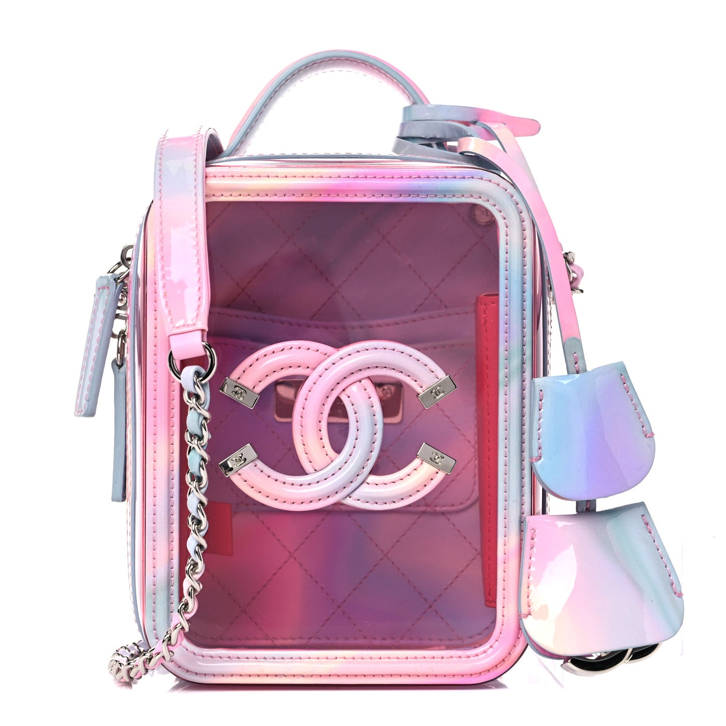 PVC Patent Calfskin Patent Lambskin Vertical Vanity Case Pink