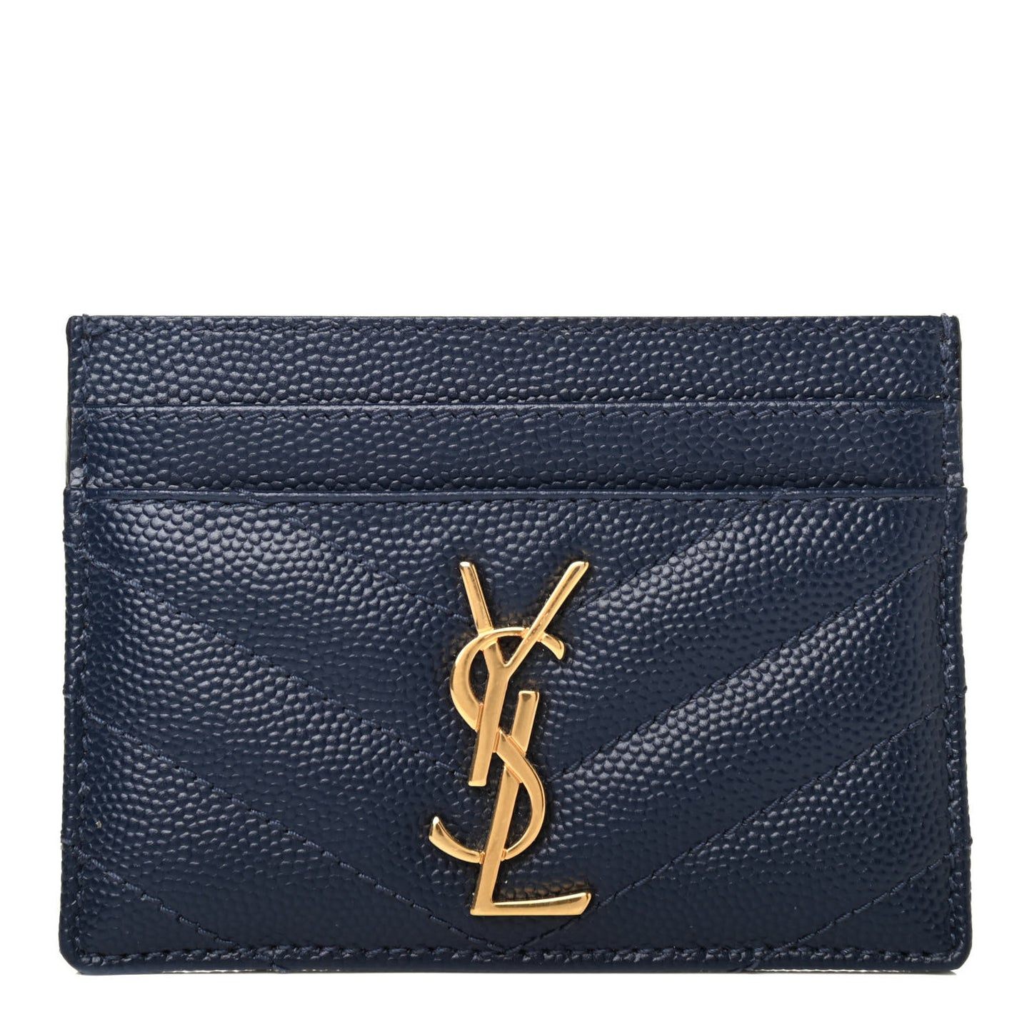 Grain De Poudre Matelasse Chevron Monogram Credit Card Case Navy