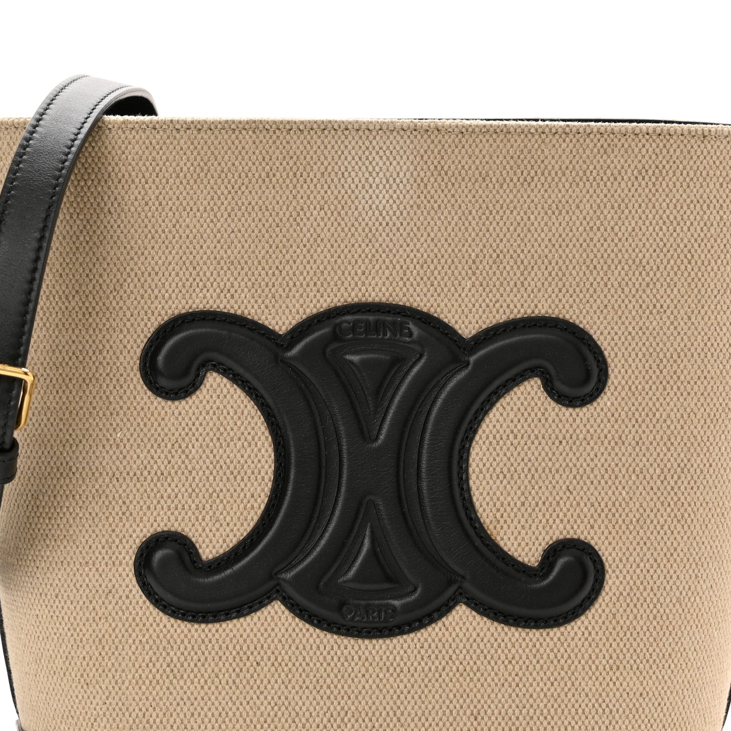 Canvas Calfskin Triomphe Small Bucket Bag Vanilla Black