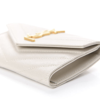 Saint Laurent Grain De Poudre Matelasse Chevron Small Monogram Envelope Wallet Crema Soft 10 of 11