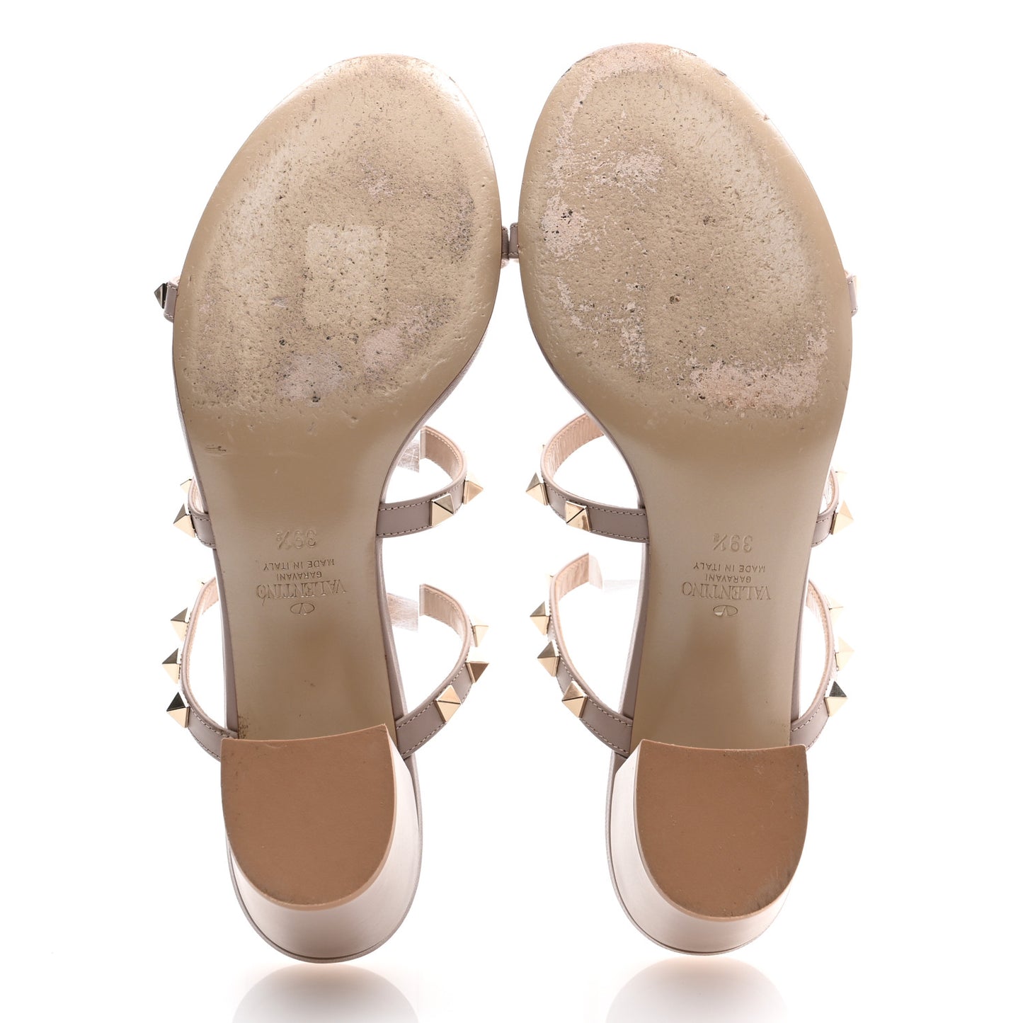 Calfskin Rockstud 60mm Caged Slide Sandals 39.5 Poudre