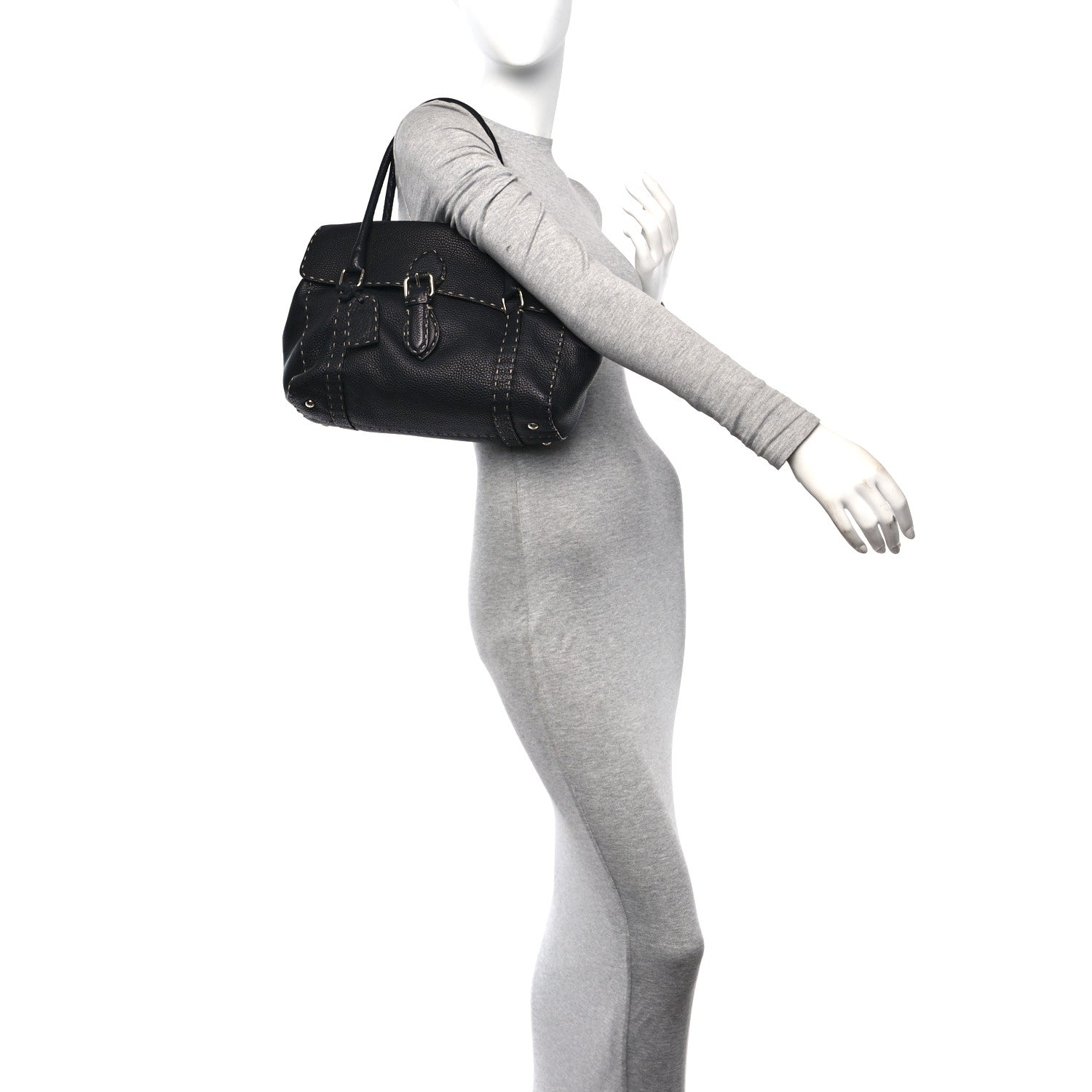 Fendi Cuoio Romano Selleria Medium Linda Satchel Black 2 of 9