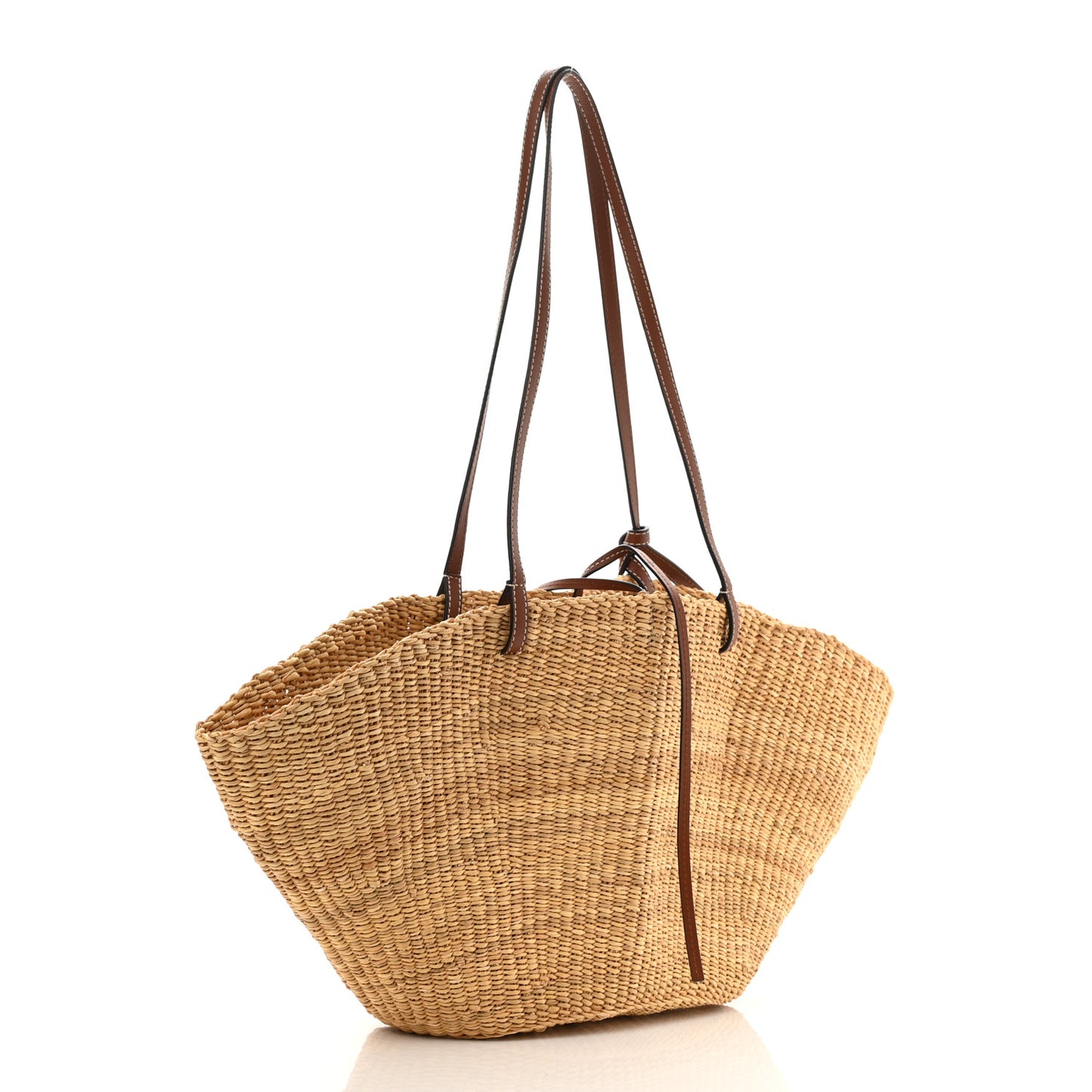Calfskin Raffia Paulas Ibiza Small Basket Tote Bag Natural Tan