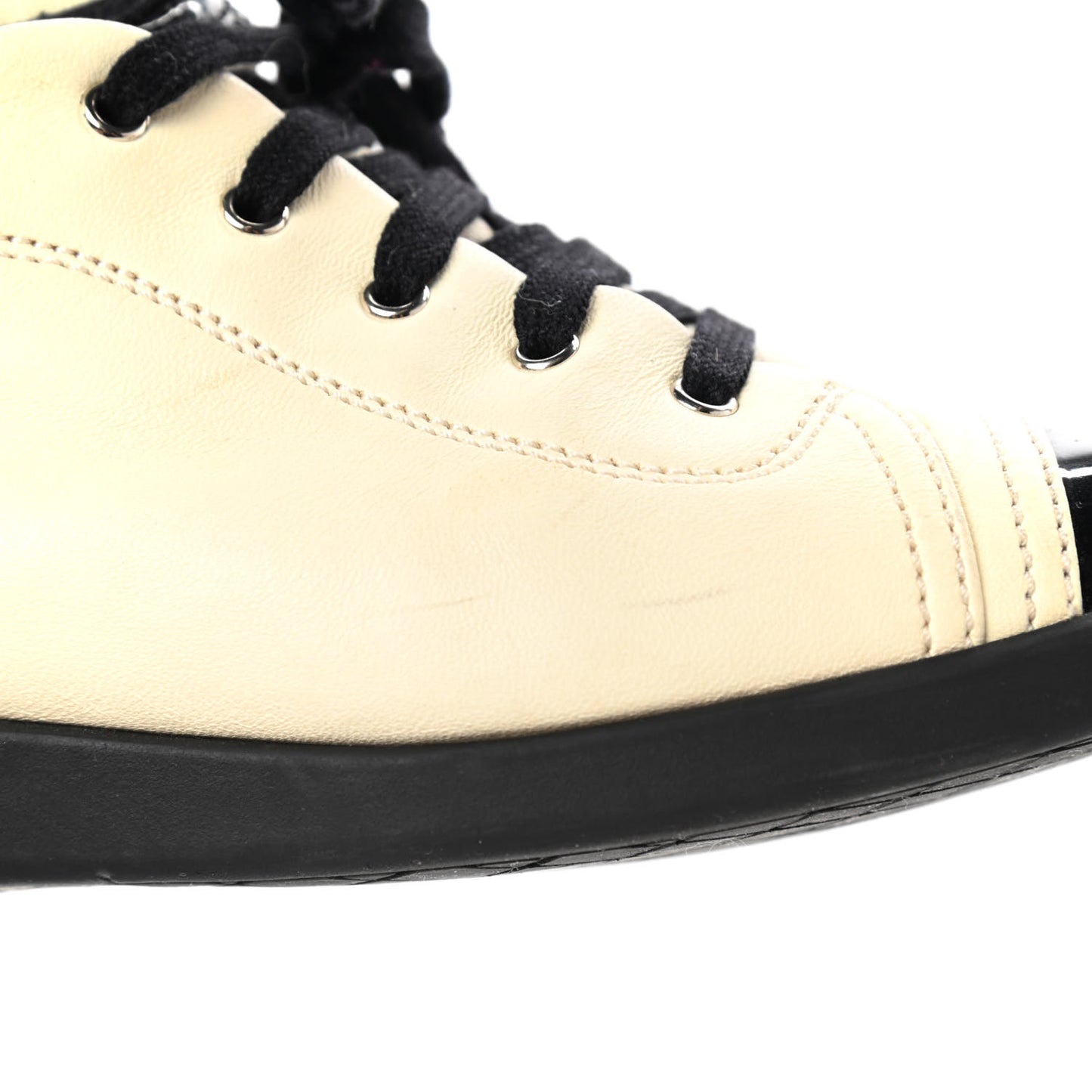 Lambskin Patent Cap Toe CC Sneakers 39 White Black