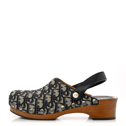 Christian Dior Canvas Oblique Diorquake 20mm Slingback Clogs 38 Deep Blue 1 of 13