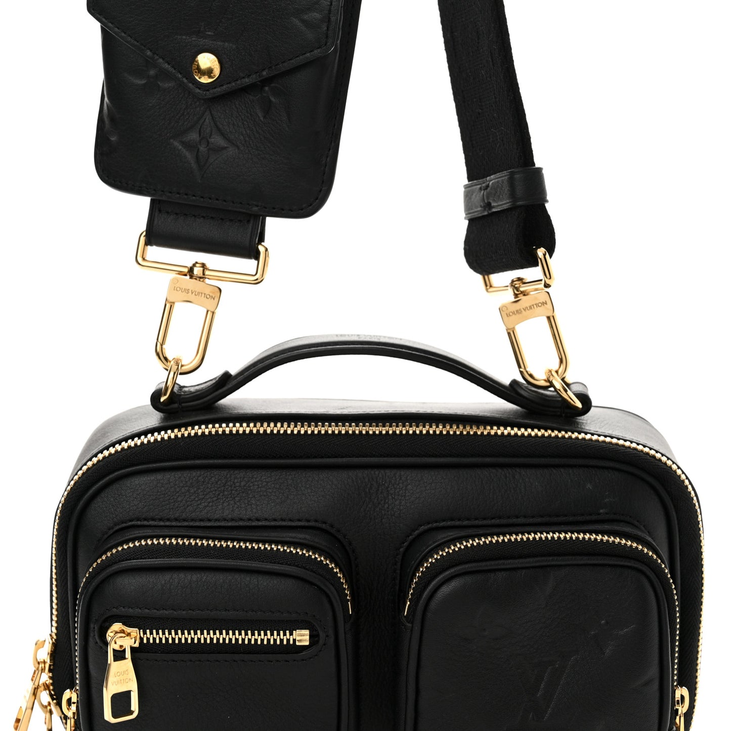 Calfskin Monogram Embossed Utility Crossbody Black