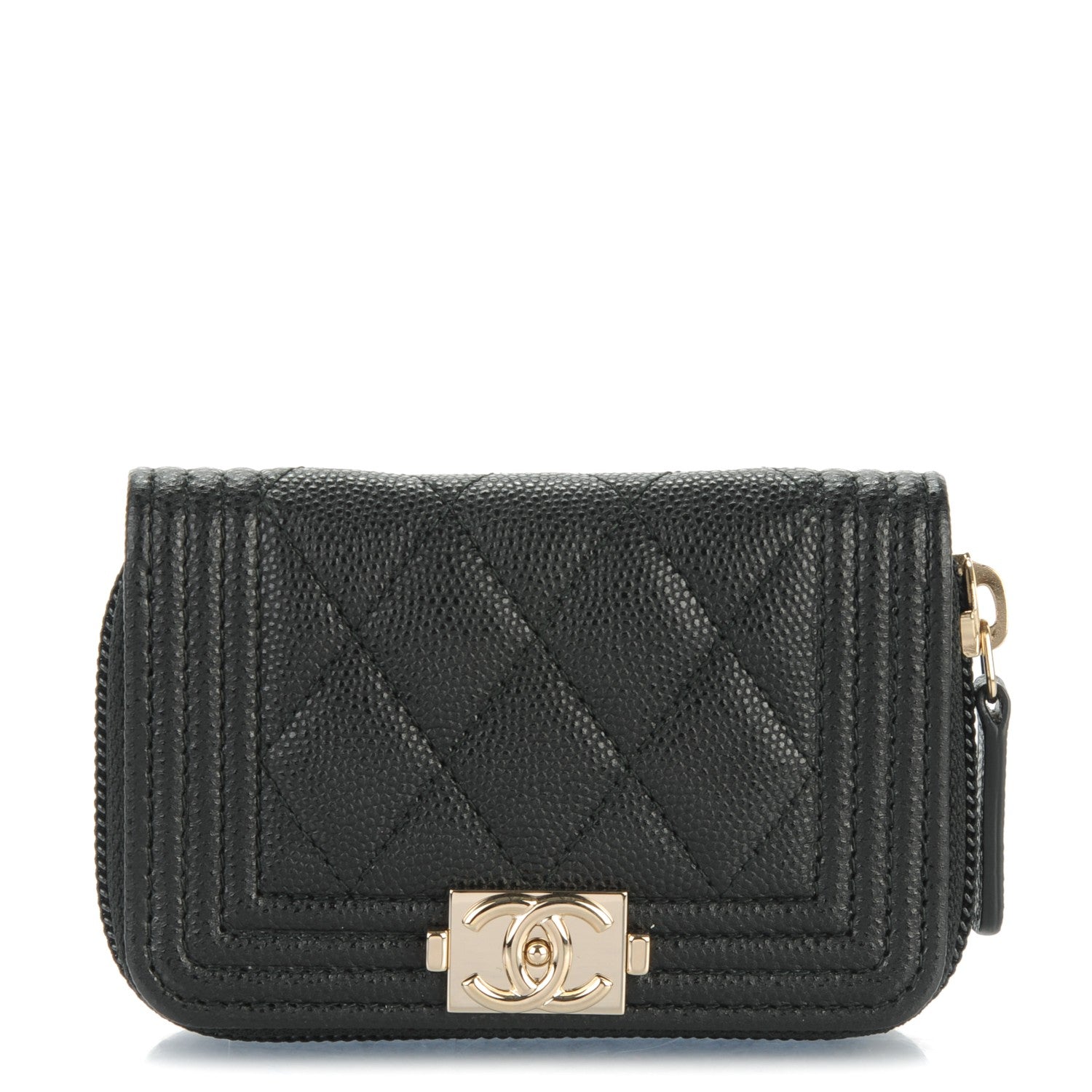 Chanel Caviar Quilted Boy Zip Around Coin Purse Wallet Black 1 of 7