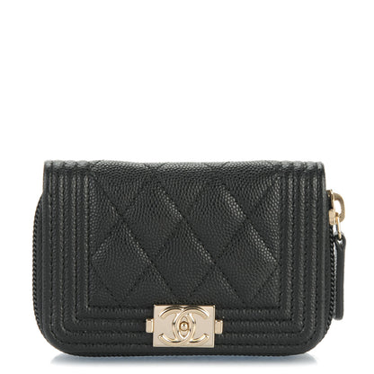 Chanel Caviar Quilted Boy Zip Around Coin Purse Wallet Black 1 of 7