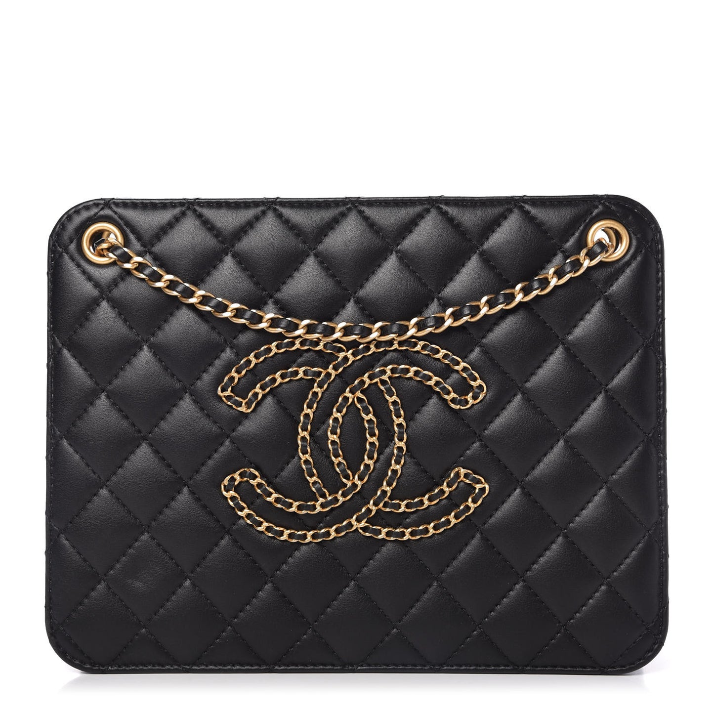Calfskin Quilted CC Chain Accordion Tote Black