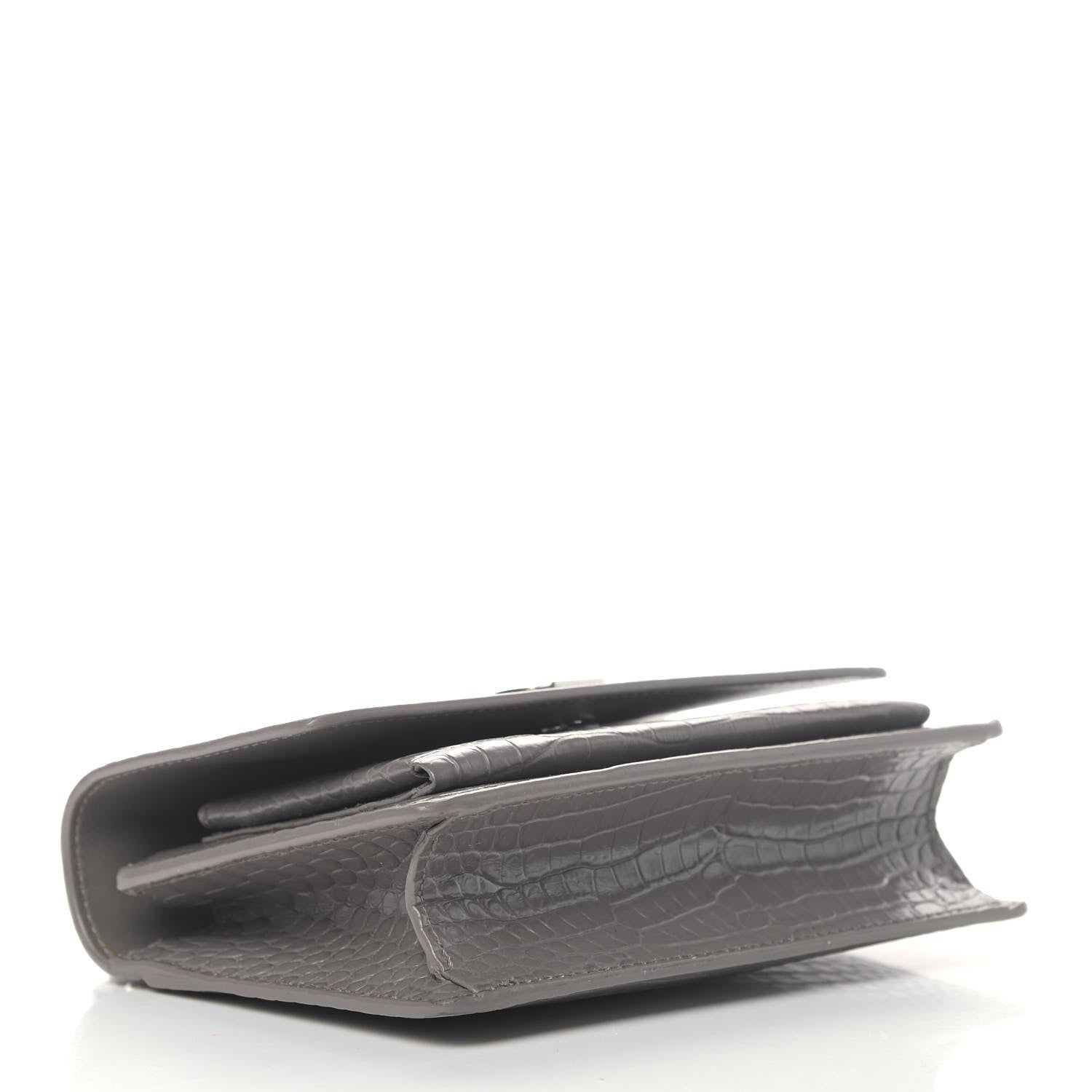 Saint Laurent Calfskin Crocodile Embossed Monogram Sunset Chain Wallet Fog 3 of 6
